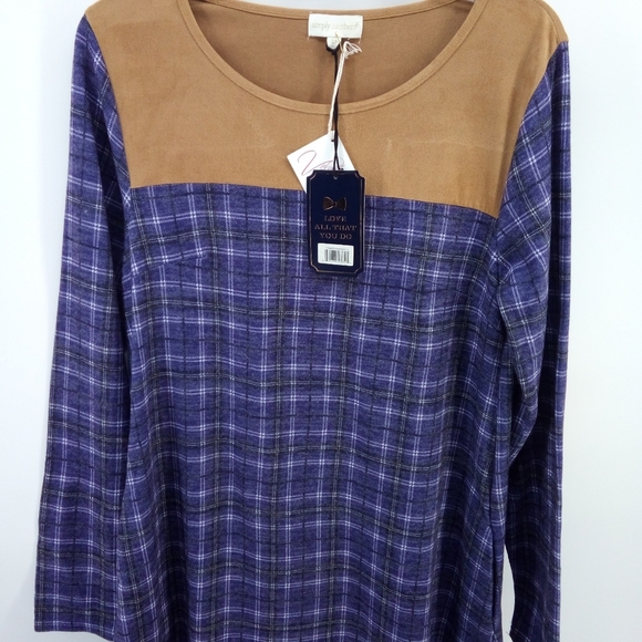 NWT Simply Southern Collection Midnight Montana Dress Elbow Pads Blue Plaid M - Picture 14 of 14